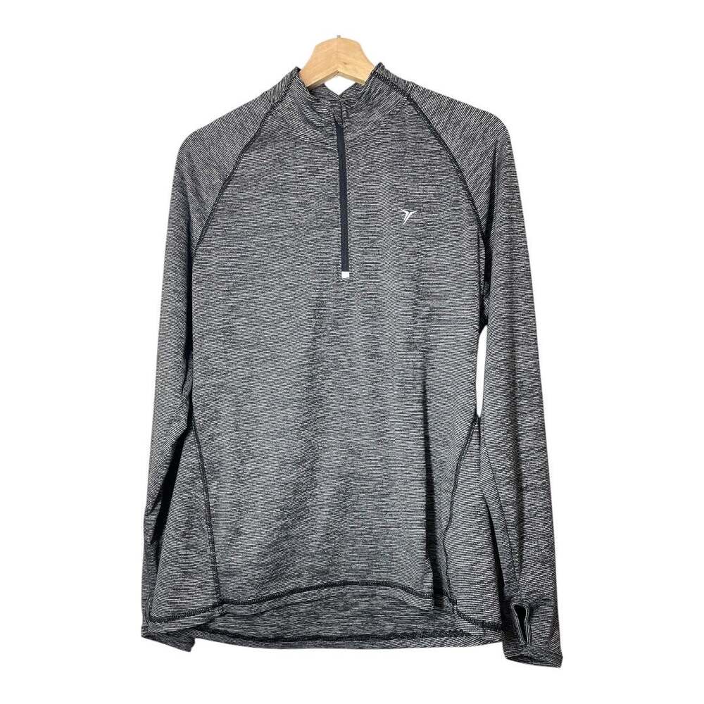 Old Navy Active Half Zip 1/2 Running Shirt Size Large Black White Striped 1/4
